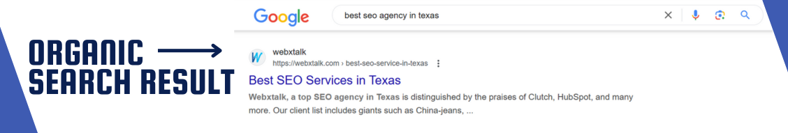 A image showing Best seo agency in TEXAS result on google search engine result page 