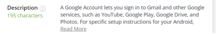 Showing the 195-character meta description