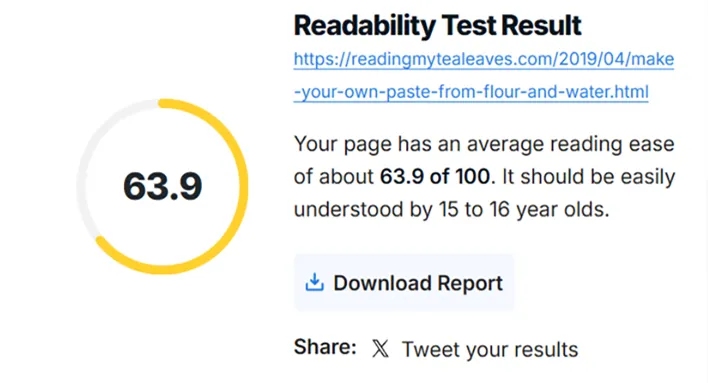 Showing the readability score of a webpage’s content