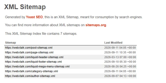 The image is showing the XML sitemap of website