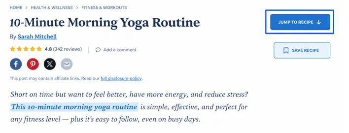 Webpage demonstrating content skimmability with a highlighted key phrase and clear page navigation