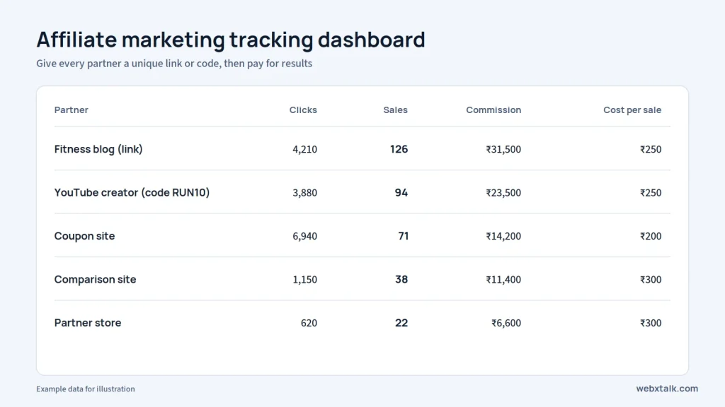 Affiliate marketing tracking dashboard